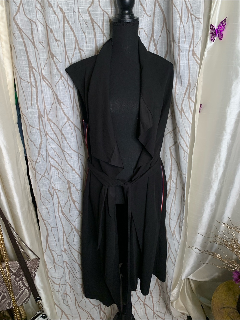 NWOT Black Sleeveless Duster Dress with Tie Waist